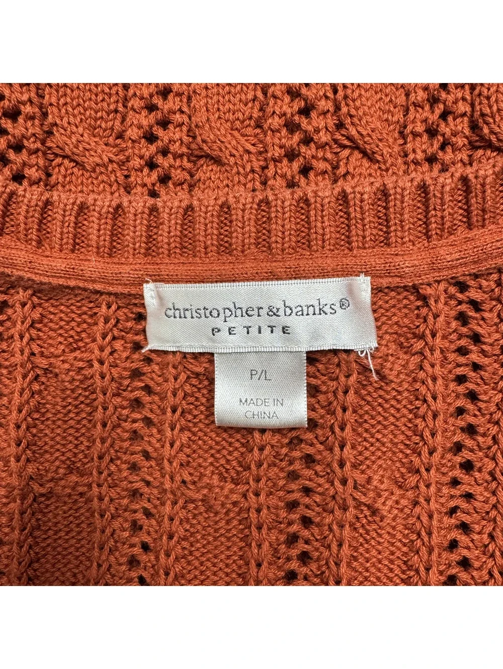 Christopher & Banks Womens Cardigan Cotton Cable Knit PL Orange Cottagecore - Picture 6 of 7